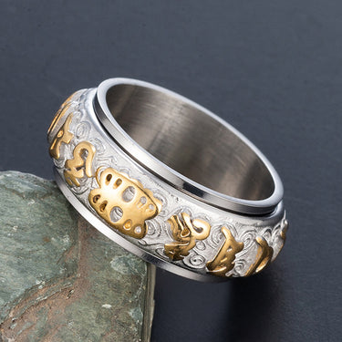 Stainless Steel ROTATING Om Mani Padme Hum Mantra Tibetan Ring